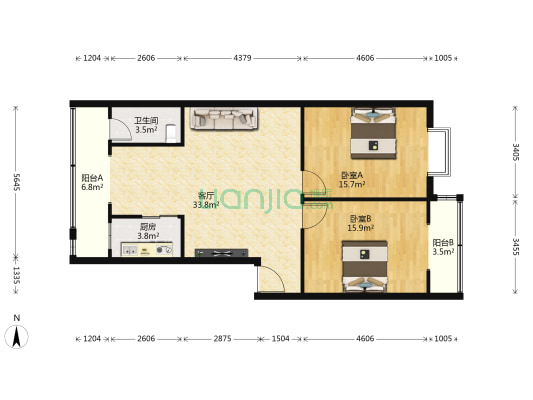 明东锦苑 2室1厅1卫 103平方