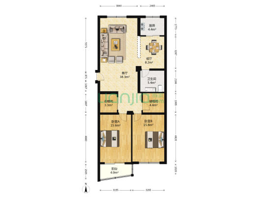 宁海佳苑 2室2厅1卫 129平方