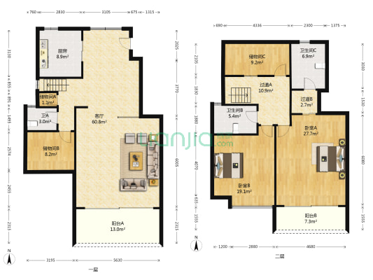 龙光水悦城邦 2室1厅3卫 208平方