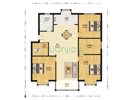 河北街97号院 4室1厅1卫 154平方