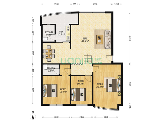 新泰西路110号 3室1厅2卫 138平方