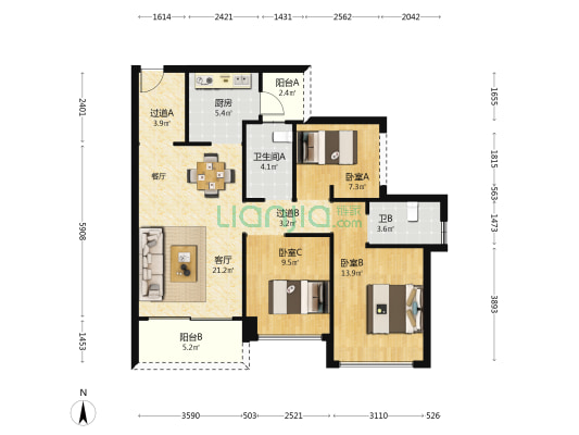 时光樾星卓苑 3室1厅2卫 94平方