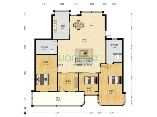 省政协宿舍 4室1厅2卫 163平方