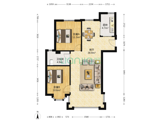 新加坡花园 2室1厅1卫 92平方