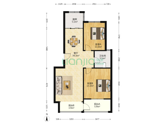 鑫江花苑 2室1厅1卫 97平方