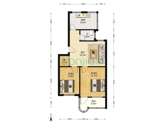 光明机械厂小区 2室1厅1卫 73平方