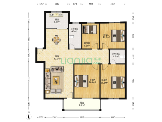 金厦广场 4室1厅2卫 147平方