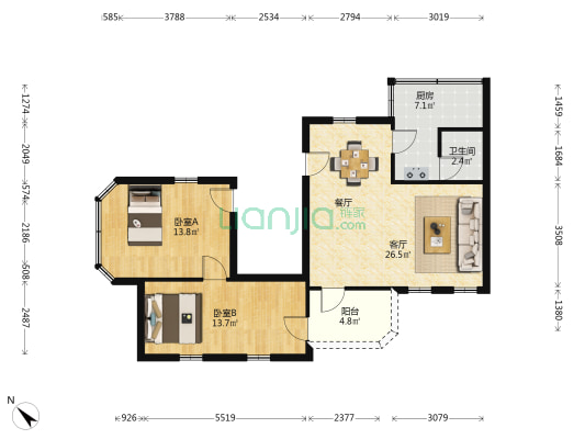 先烈东二横路 2室1厅1卫 78平方