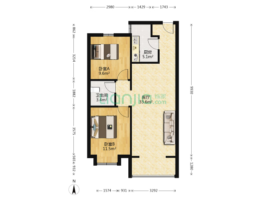 雅瑞园 2室1厅1卫 89平方