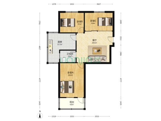 桐柏北路116号院 3室1厅1卫 89平方