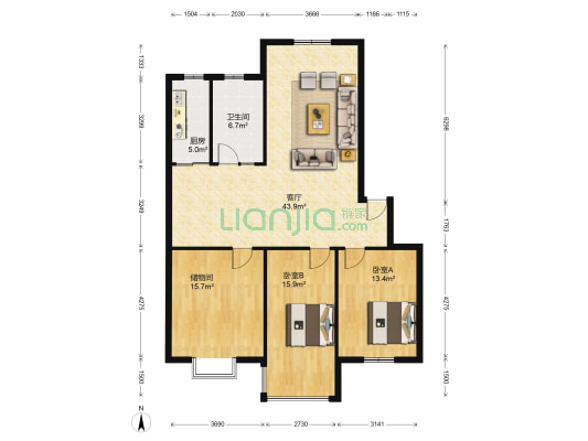 恒丰嘉园 2室1厅1卫 123平方