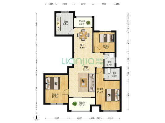 万象水岸香郡 3室2厅2卫 115平方