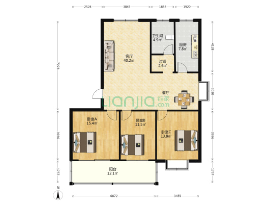 西贾新村 3室1厅1卫 134平方
