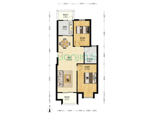 濠江南苑 2室1厅1卫 85平方