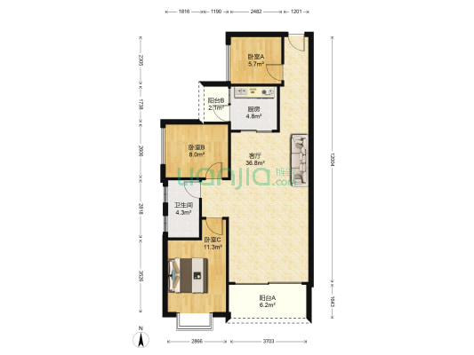 和瑞青年 3室1厅1卫 86平方
