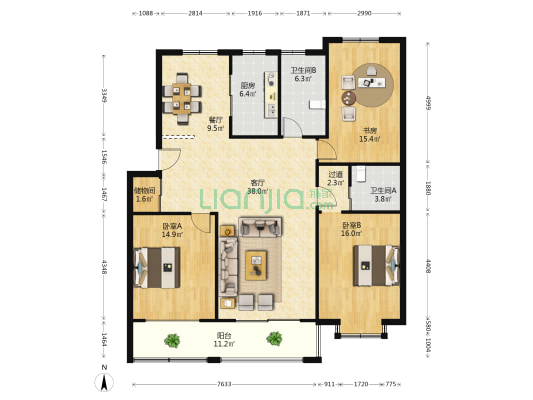 百花苑二区南区 3室2厅2卫 149平方
