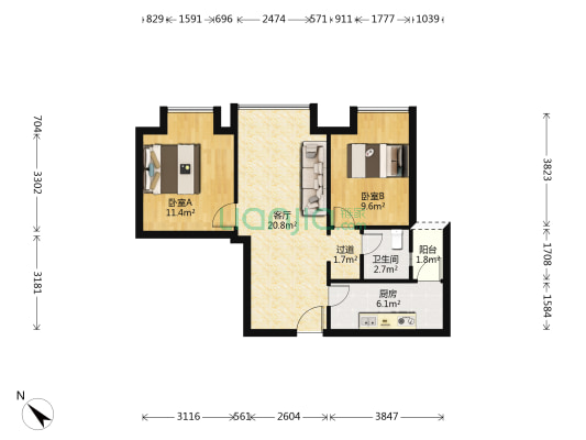 香澜坊 2室1厅1卫 68平方