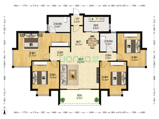 水岸听涛 4室2厅2卫 139平方