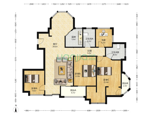 华诚蓝庭 4室1厅2卫 140平方