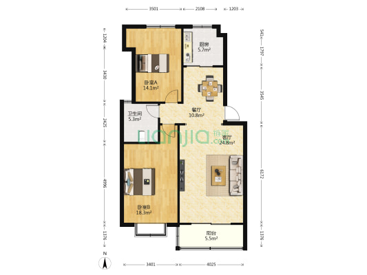 玉兰花园 2室2厅1卫 102平方