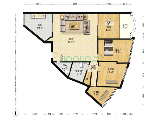 瑞建组团 4室1厅2卫 120平方