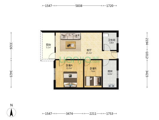 茶滘公寓 2室1厅1卫 63平方