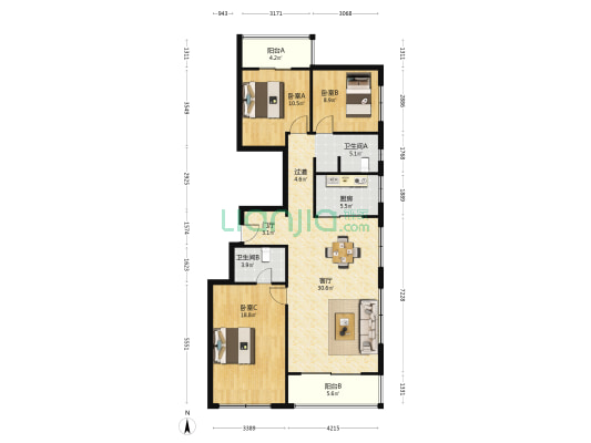 万科·未来时光 3室1厅2卫 131平方