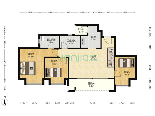 雍锦府二期 3室1厅2卫 97平方