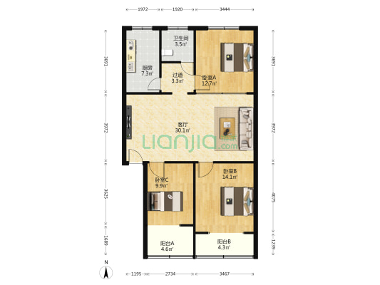 新乐市糕点厂宿舍 3室1厅1卫 100平方