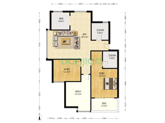 凤城花苑 2室1厅2卫 131平方