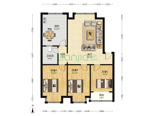 金日佳苑 3室1厅1卫 102平方