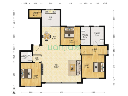保利漫月山 3室2厅3卫 163平方