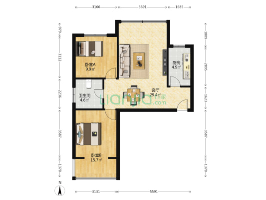 雁栖園 2室1厅1卫 94平方