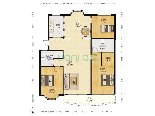华兴公寓 3室2厅2卫 149平方