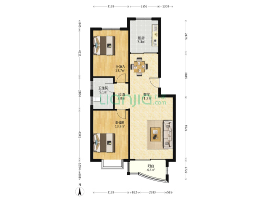 佳日公寓 2室1厅1卫 94平方
