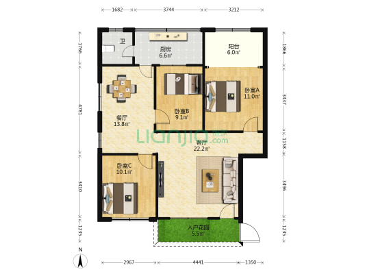 琼山琼剧院宿舍 3室2厅1卫 91平方