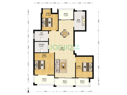 保集湖海塘庄园南区 3室1厅2卫 141平方