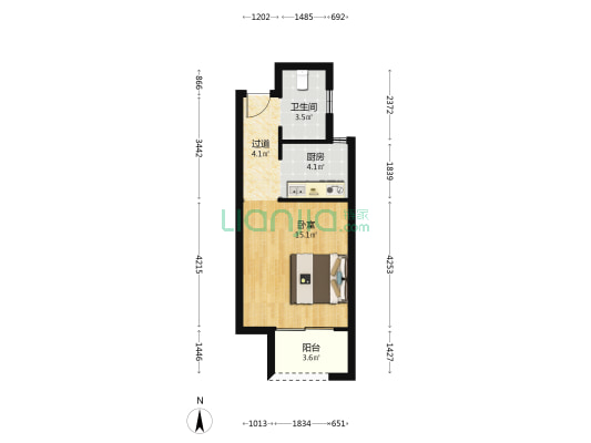 柏源晶舍 1室0厅1卫 43平方