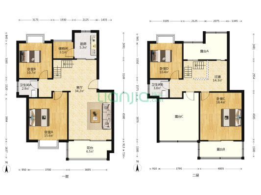 书香春天 4室1厅2卫 142平方