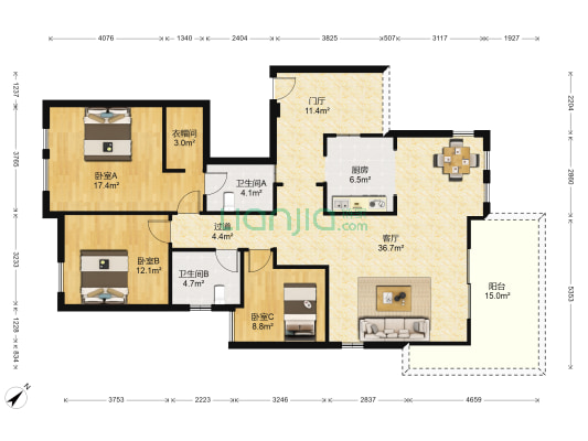 新界二期 3室1厅2卫 123平方