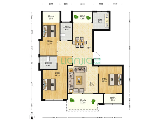 望湖名园 3室1厅2卫 153平方