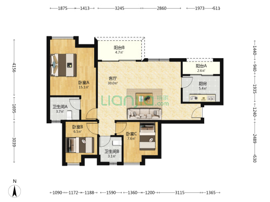 宏润天睿 3室1厅2卫 97平方
