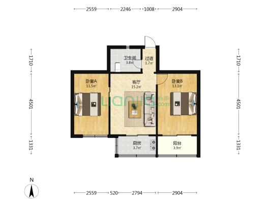 唐久宿舍 2室1厅1卫 61平方