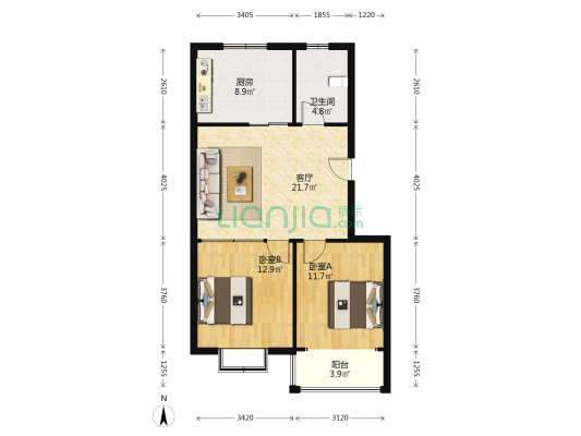 阳光世纪 2室1厅1卫 83平方
