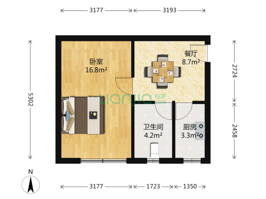 虹南大楼 1室1厅1卫 47平方