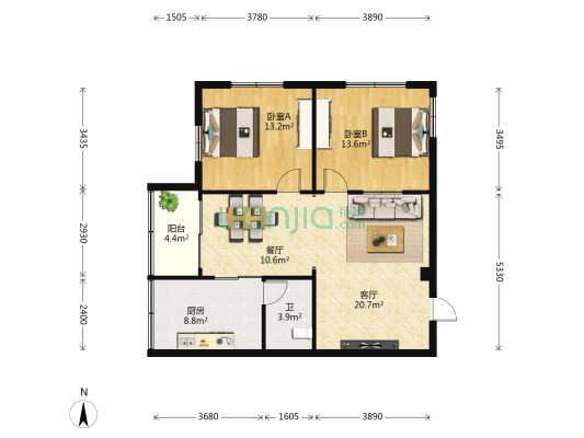 海口市结核病防治所宿舍 2室2厅1卫 76平方