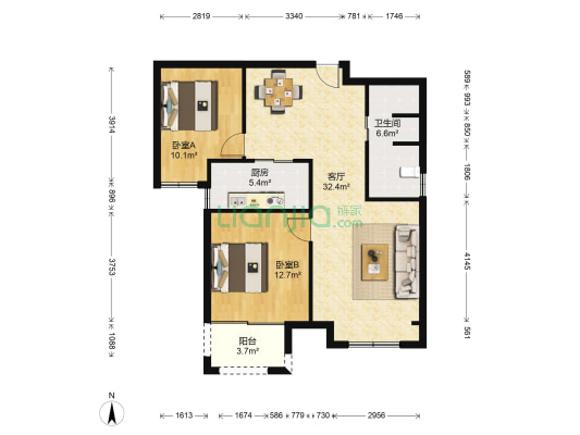 荣盛兰亭苑 2室1厅1卫 98平方