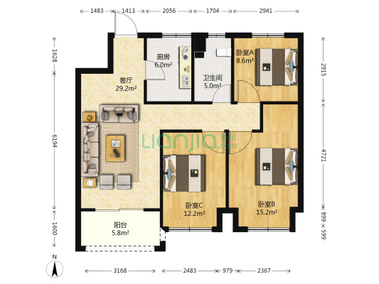公元壹号上东区 3室1厅1卫 98平方