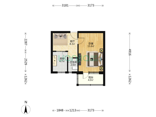 学院路甲39号院 1室1厅1卫 44平方