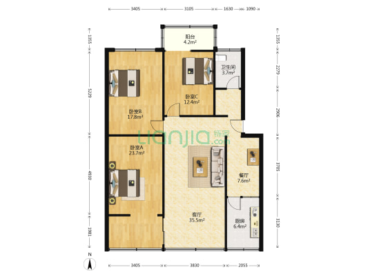 东环路40号 3室2厅1卫 119平方